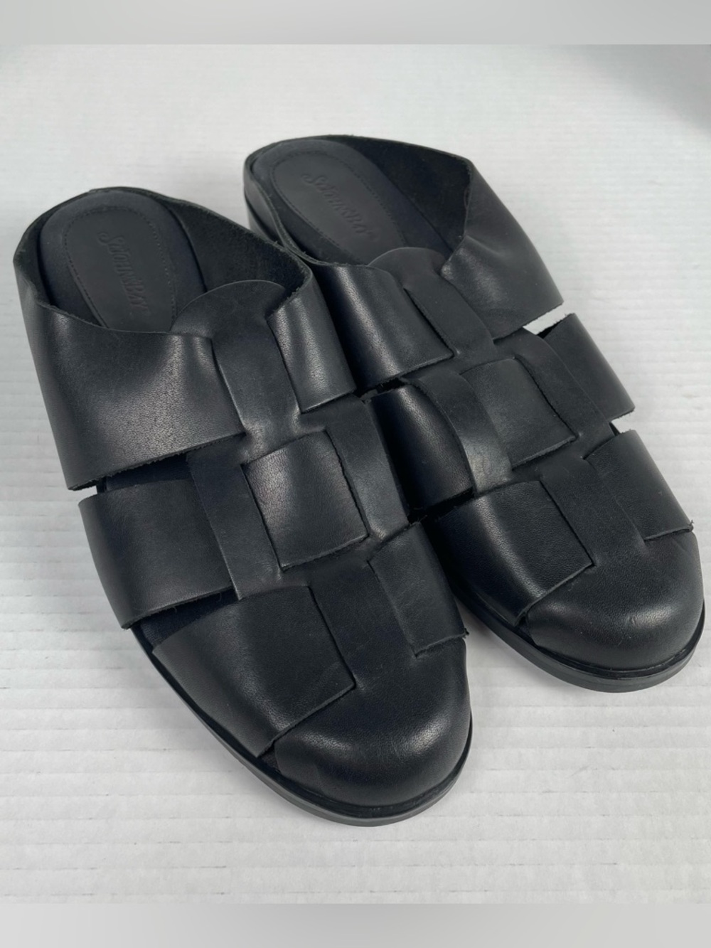NOT FOR SALE Rare Vintage 90s Fisherman Mules Sandal 10 Black Leather Brazil - Picture 2 of 16